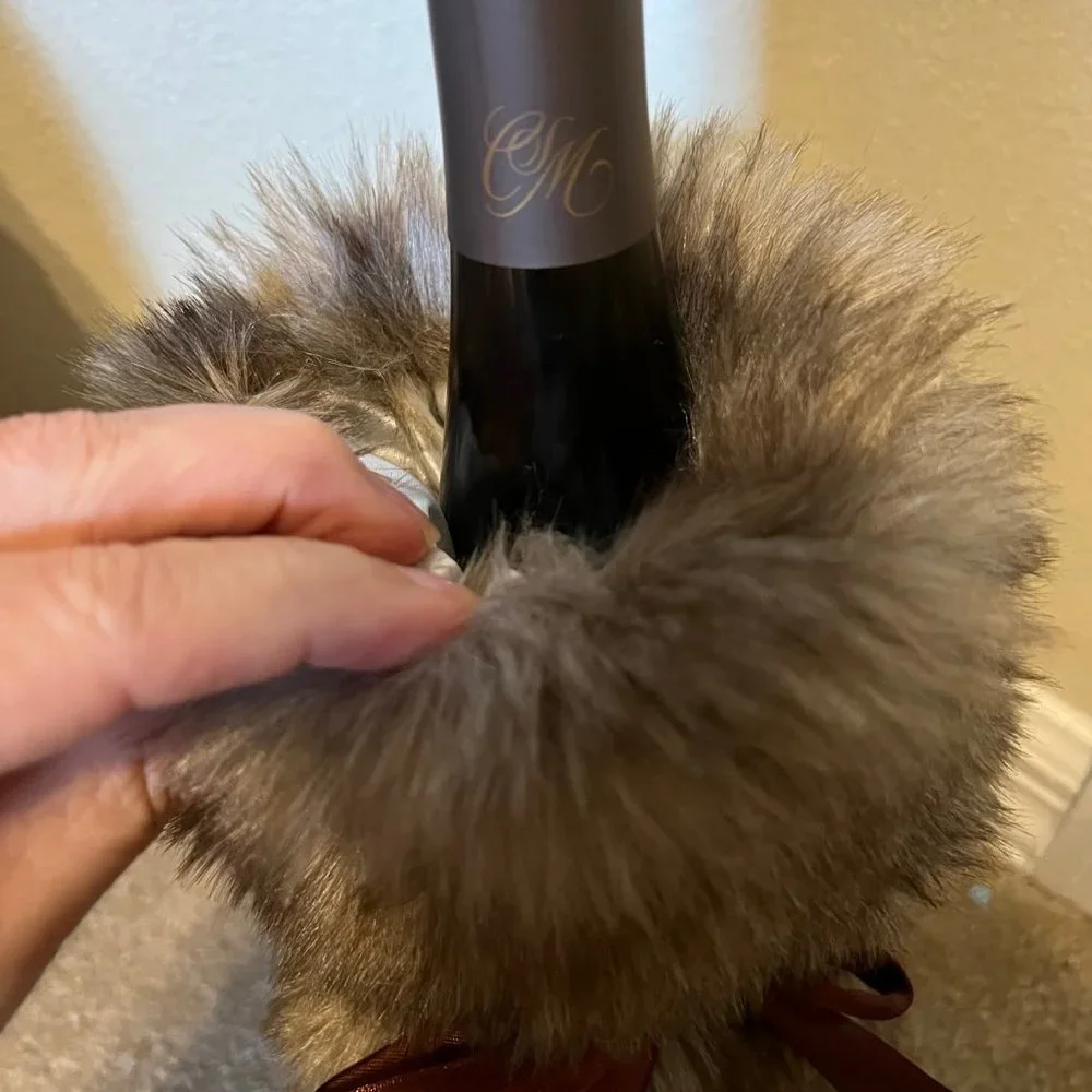 Wine Gift Bag, faux fur, brown, 2-way to use